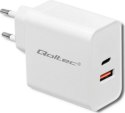 Qoltec 63W | 5-20V | 1.5-3A | USB typ C PD | USB QC 3.0 | Biała