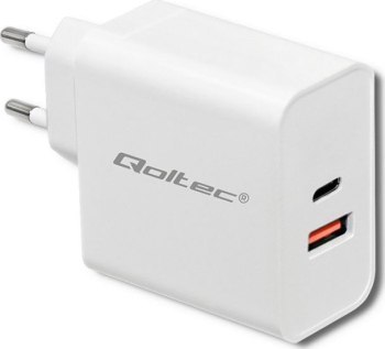 Qoltec 63W | 5-20V | 1.5-3A | USB typ C PD | USB QC 3.0 | Biała