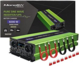 Qoltec Przetwornica napięcia Monolith | ładowanie baterii | UPS | 3000W | 6000W |12V na 230V |Czysty Sinus | LCD