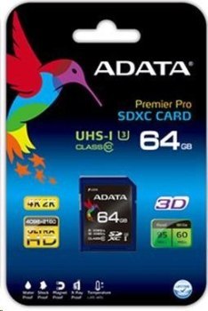 ADATA Premier Pro SDXC 64GB 100R/80W UHS-I U3 Class 10 A2 V30S