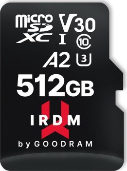 GOODRAM micro SDXC IRDM 512GB V30 A2 (UHS I U3) + adapter GOODRAM micro SDXC IRDM 512GB V30 A2 (UHS I U3) + adapter