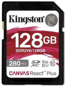 Kingston SDXC 128GB Canvas React Plus SDXC UHS-II 280R/100W U3 V60 Kingston SDXC 128GB Canvas React Plus SDXC UHS-II 280R/100W U3 V60