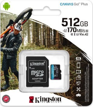 Kingston microSDXC Canvas Go! Plus 512GB 170R A2 U3 V30 Card + adapter Kingston microSDXC Canvas Go! Plus 512GB 170R A2 U3 V30 Card + adapter