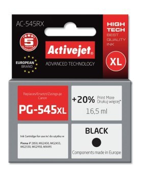 Tusz Activejet AC-545RX (zamiennik Canon PG-545XL; Premium; 15 ml; czarny) Tusz Activejet AC-545RX (zamiennik Canon PG-545XL; Premium; 15 ml; czarny)