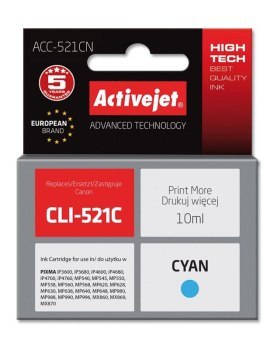 Tusz Activejet ACC-521CN (zamiennik Canon CLI-521C; Supreme; 10 ml; niebieski) Tusz Activejet ACC-521CN (zamiennik Canon CLI-521C; Supreme; 10 ml; niebieski)