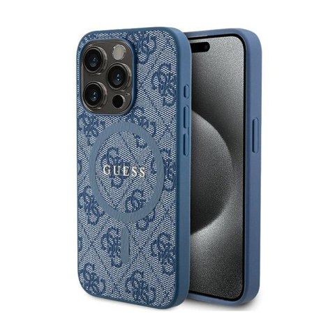 Guess 4G Collection Leather Metal Logo MagSafe - Etui iPhone 15 Pro (niebieski) Guess 4G Collection Leather Metal Logo MagSafe - Etui iPhone 15 Pro (niebieski)