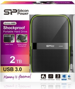 Dysk zewnętrzny Silicon Power Armor A60 1TB 2.5 USB 3.2 5400 obr/min Green-Black (SP010TBPHDA60S3K) Dysk zewnętrzny Silicon Power Armor A60 1TB 2.5 USB 3.2 5400 obr/min Green-Black (SP010TBPHDA60S3K)