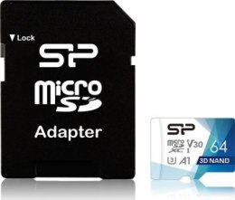 Karta pamięci Silicon Power microSDXC Superior Pro 64GB V30 UHS-1 U3 A1 + ADAPTER microSD-SD (SP064GBSTXDU3V20AB)