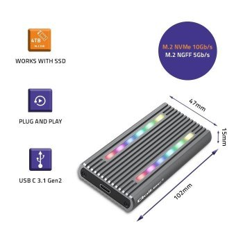 QOLTEC OBUDOWA NA DYSK M.2 SSD | SATA | NVME | RGB LED | USB-C | 4TB QOLTEC OBUDOWA NA DYSK M.2 SSD | SATA | NVME | RGB LED | USB-C | 4TB