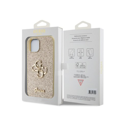 Guess Glitter Script Big 4G - Etui iPhone 15 (złoty) Guess Glitter Script Big 4G - Etui iPhone 15 (złoty)