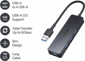 Aukey Hub USB-A | Ultra Slim | 4w1 | 4xUSB 3.0 | 5Gbps Aukey Hub USB-A | Ultra Slim | 4w1 | 4xUSB 3.0 | 5Gbps