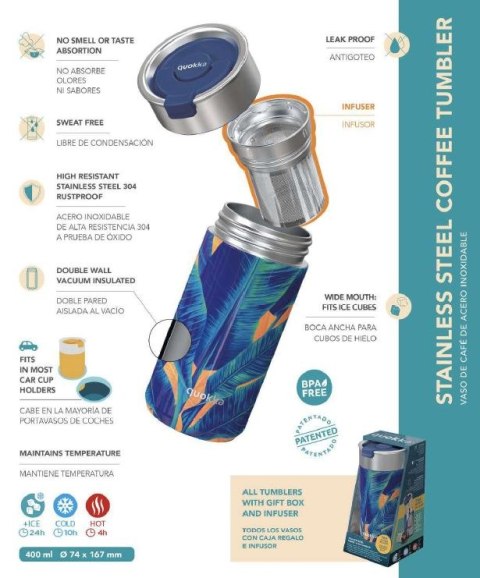 Quokka Boost Coffee Tumbler - Kubek termiczny ze stali nierdzewnej z zaparzaczem 400 ml (Blue Jungle) Quokka Boost Coffee Tumbler - Kubek termiczny ze stali nierdzewnej z zaparzaczem 400 ml (Blue Jungle)