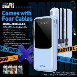 WEKOME WP-10 Pop Digital Series - Power bank 20000 mAh z wbudowanym kablem USB-C / Lightning / Micro USB / USB-A (Czarny)