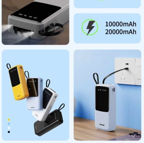 WEKOME WP-10 Pop Digital Series - Power bank 20000 mAh z wbudowanym kablem USB-C / Lightning / Micro USB / USB-A (Czarny) WEKOME WP-10 Pop Digital Series - Power bank 20000 mAh z wbudowanym kablem USB-C / Lightning / Micro USB / USB-A (Czarny)