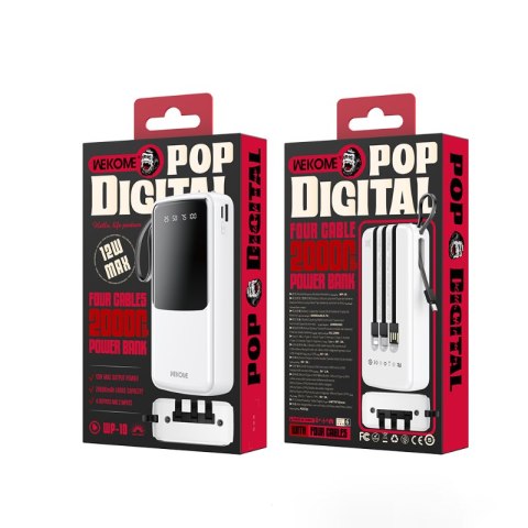 WEKOME WP-10 Pop Digital Series - Power bank 20000 mAh z wbudowanym kablem USB-C / Lightning / Micro USB / USB-A (Żółty) WEKOME WP-10 Pop Digital Series - Power bank 20000 mAh z wbudowanym kablem USB-C / Lightning / Micro USB / USB-A (Żółty)