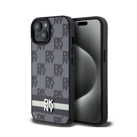 DKNY Leather Checkered Mono Pattern & Printed Stripes - Etui iPhone 14 / 15 / 13 (czarny) DKNY Leather Checkered Mono Pattern & Printed Stripes - Etui iPhone 14 / 15 / 13 (czarny)