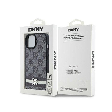 DKNY Leather Checkered Mono Pattern & Printed Stripes - Etui iPhone 14 / 15 / 13 (czarny) DKNY Leather Checkered Mono Pattern & Printed Stripes - Etui iPhone 14 / 15 / 13 (czarny)