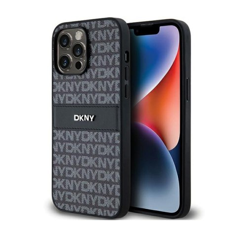 DKNY Leather Mono Stripe & Metal Logo - Etui iPhone 14 Pro (czarny) DKNY Leather Mono Stripe & Metal Logo - Etui iPhone 14 Pro (czarny)
