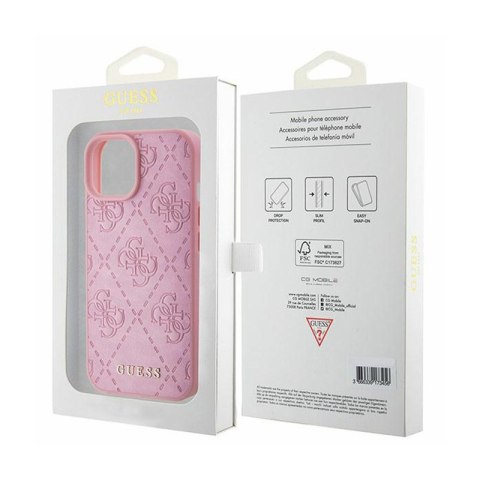Guess Leather 4G Stamped - Etui iPhone 15 (różowy) Guess Leather 4G Stamped - Etui iPhone 15 (różowy)