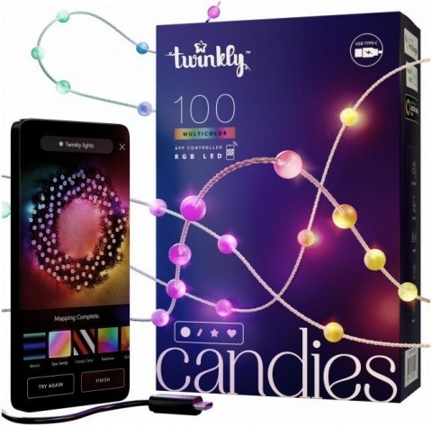 Twinkly Candies - 100 Lampki w kształcie pereł RGB LEDs, przezroczysty przewód, USB-C Twinkly Candies - 100 Lampki w kształcie pereł RGB LEDs, przezroczysty przewód, USB-C