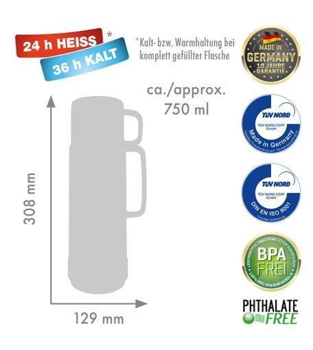 ROTPUNKT TERMOS SZKLANY POJ. 0,750 L, SHINY JADE ( ROTPUNKT TERMOS SZKLANY POJ. 0,750 L, SHINY JADE (