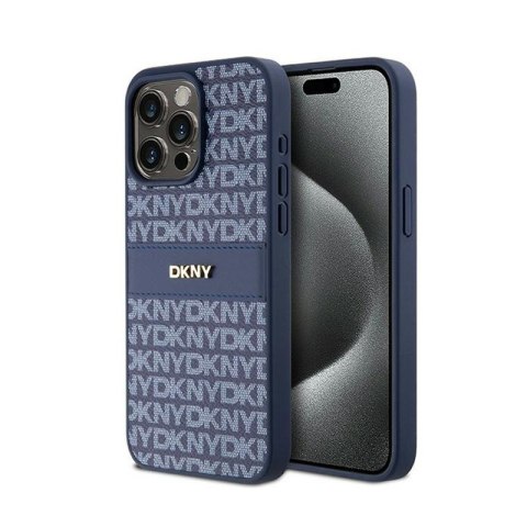 DKNY Leather Mono Stripe & Metal Logo - Etui iPhone 15 Pro Max (niebieski) DKNY Leather Mono Stripe & Metal Logo - Etui iPhone 15 Pro Max (niebieski)