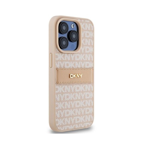 DKNY Leather Mono Stripe & Metal Logo - Etui iPhone 15 Pro (różowy) DKNY Leather Mono Stripe & Metal Logo - Etui iPhone 15 Pro (różowy)