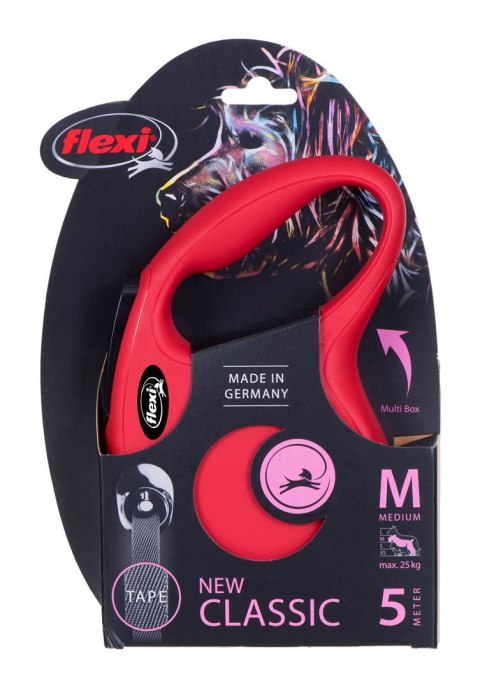 Smycz flexi automatyczna New Classic M taśma 5 m - dla psów do 25 kg, kolor czerwony Smycz flexi automatyczna New Classic M taśma 5 m - dla psów do 25 kg, kolor czerwony