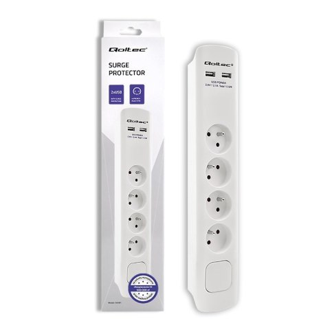 QOLTEC LISTWA ZASILAJĄCA ANTYPRZEPIĘCIOWA | 4 GNIAZDA | 2 X USB | 1.8M | BIAŁA QOLTEC LISTWA ZASILAJĄCA ANTYPRZEPIĘCIOWA | 4 GNIAZDA | 2 X USB | 1.8M | BIAŁA