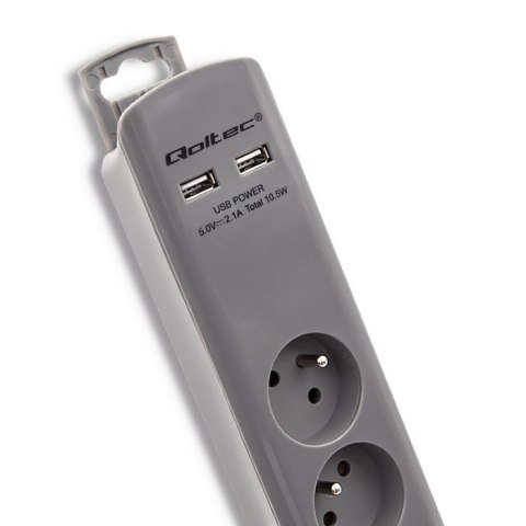 QOLTEC LISTWA ZASILAJĄCA ANTYPRZEPIĘCIOWA | 6 GNIAZD | 2 X USB | 1.8M | SZARA QOLTEC LISTWA ZASILAJĄCA ANTYPRZEPIĘCIOWA | 6 GNIAZD | 2 X USB | 1.8M | SZARA