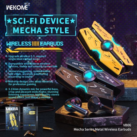 WEKOME VB06 Mecha Series - Bezprzewodowe słuchawki Bluetooth V5.3 TWS z etui ładującym (Żółty) WEKOME VB06 Mecha Series - Bezprzewodowe słuchawki Bluetooth V5.3 TWS z etui ładującym (Żółty)