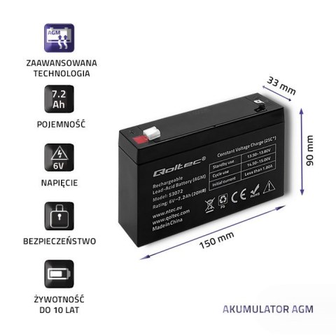 QOLTEC AKUMULATOR AGM 6V, 7.2 AH QOLTEC AKUMULATOR AGM 6V, 7.2 AH