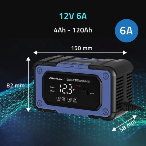 QOLTEC ŁADOWARKA MIKROPROCESOROWA | PROSTOWNIK DO AKUMULATORA Z FUNKCJĄ NAPRAWY | 12V | 6A | LED | 4 TRYBY QOLTEC ŁADOWARKA MIKROPROCESOROWA | PROSTOWNIK DO AKUMULATORA Z FUNKCJĄ NAPRAWY | 12V | 6A | LED | 4 TRYBY