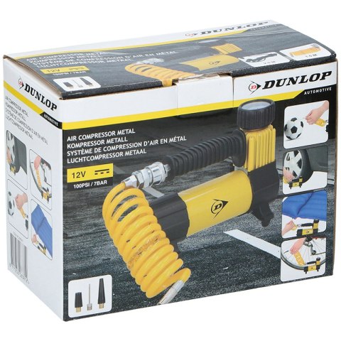 Dunlop - kompresor 12 V 100 Psi, zestaw z wężem i końcówkami Dunlop - kompresor 12 V 100 Psi, zestaw z wężem i końcówkami