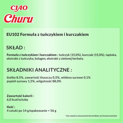 INABA Churu Tuńczyk z kurczakiem - przysmak dla kota - 4x14 g INABA Churu Tuńczyk z kurczakiem - przysmak dla kota - 4x14 g