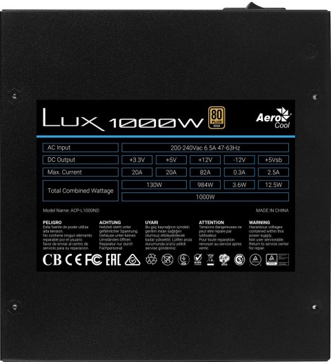 ZASILACZ AEROCOOL PGS LUX 1000W 80+ Gold ZASILACZ AEROCOOL PGS LUX 1000W 80+ Gold
