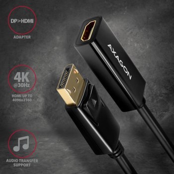 Adapter Wideo Axagon DisplayPort do HDMI 1.4 4K/30Hz 0,15 mm Adapter Wideo Axagon DisplayPort do HDMI 1.4 4K/30Hz 0,15 mm