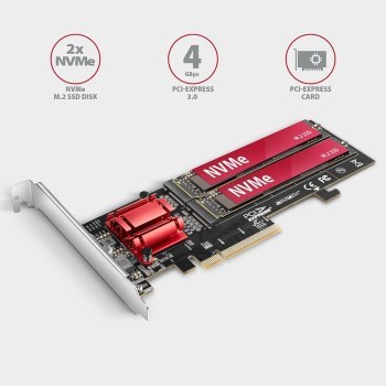 Adapter wewnętrzny Axagon PCEM2-ND PCIe x8 do 2x SSD M.2 NVMe M-key RAID do 110mm Adapter wewnętrzny Axagon PCEM2-ND PCIe x8 do 2x SSD M.2 NVMe M-key RAID do 110mm