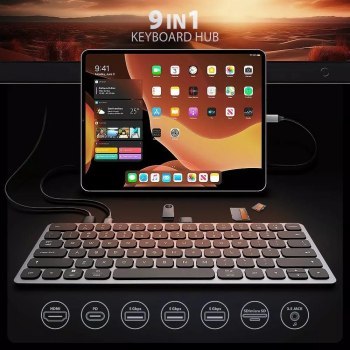 Klawiatura USB-C Axagon HMC-KB-US z hubem USB, czytnikiem microSD/SD, HDMI 4K/60Hz, PD 100W, układ US Klawiatura USB-C Axagon HMC-KB-US z hubem USB, czytnikiem microSD/SD, HDMI 4K/60Hz, PD 100W, układ US