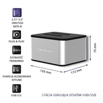 Replikator - QOLTEC STACJA DOKUJĄCA DYSKÓW 2XHDD/SSD 2.5 /3.5 SATA | USB 3.0 | KLONOWANIE Replikator - QOLTEC STACJA DOKUJĄCA DYSKÓW 2XHDD/SSD 2.5 /3.5 SATA | USB 3.0 | KLONOWANIE