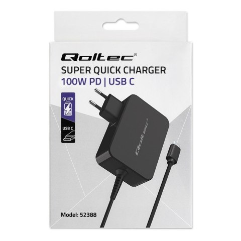 QOLTEC ŁADOWARKA GAN POWER PRO | 1XUSB-C | 100W | 5-20V | 3-5A | CZARNA QOLTEC ŁADOWARKA GAN POWER PRO | 1XUSB-C | 100W | 5-20V | 3-5A | CZARNA