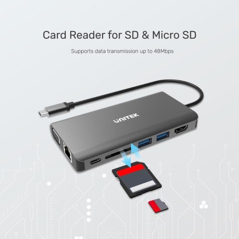 UNITEK HUB 8W1 USB3.1 TYP-C, PD 100W, D1019A UNITEK HUB 8W1 USB3.1 TYP-C, PD 100W, D1019A