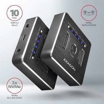 Stacja dokująca Axagon ADSA-M2C USB-C 3.2 Gen2 do 2x NVMe z funkcją klonowania Stacja dokująca Axagon ADSA-M2C USB-C 3.2 Gen2 do 2x NVMe z funkcją klonowania