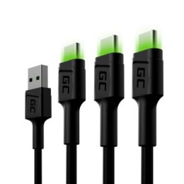 GREEN CELL ZESTAW KABLI KABGCSET03 3X KABEL GC RAY USB - USB-C 30CM ZIELONY LED