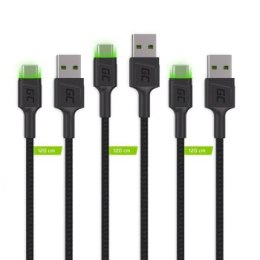 GREEN CELL ZESTAW KABLI KABGCSET03 3X KABEL GC RAY USB - USB-C 30CM ZIELONY LED