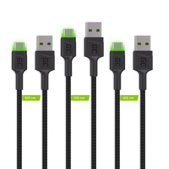 GREEN CELL ZESTAW KABLI KABGCSET03 3X KABEL GC RAY USB - USB-C 30CM ZIELONY LED GREEN CELL ZESTAW KABLI KABGCSET03 3X KABEL GC RAY USB - USB-C 30CM ZIELONY LED