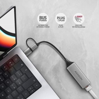 Karta sieciowa Axagon ADE-TXCA USB3.2 Gen 1 Type-C & Type-A / Gigabit Ethernet 10/100/1000 Karta sieciowa Axagon ADE-TXCA USB3.2 Gen 1 Type-C & Type-A / Gigabit Ethernet 10/100/1000