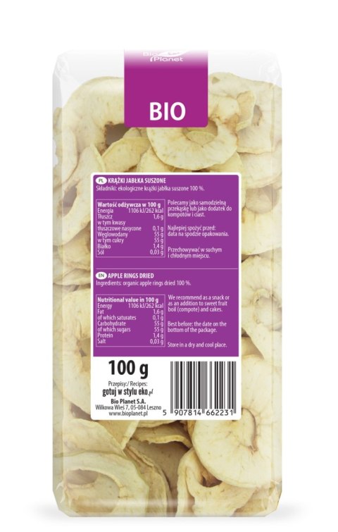 KRĄŻKI JABŁKA SUSZONE BEZGLUTENOWE BIO 100 g - BIO PLANET KRĄŻKI JABŁKA SUSZONE BEZGLUTENOWE BIO 100 g - BIO PLANET