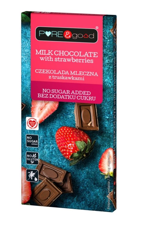CZEKOLADA MLECZNA Z TRUSKAWKAMI BEZ DODATKU CUKRU BEZGLUTENOWA 75 g - PURE&GOOD CZEKOLADA MLECZNA Z TRUSKAWKAMI BEZ DODATKU CUKRU BEZGLUTENOWA 75 g - PURE&GOOD