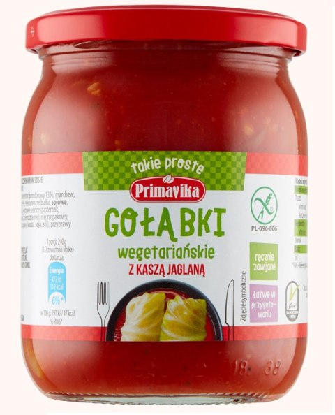 GOŁĄBKI WEGAŃSKIE Z KASZĄ JAGLANĄ I PIECZARKAMI W SOSIE POMIDOROWYM BEZGLUTENOWE 480 g - PRIMAVIKA GOŁĄBKI WEGAŃSKIE Z KASZĄ JAGLANĄ I PIECZARKAMI W SOSIE POMIDOROWYM BEZGLUTENOWE 480 g - PRIMAVIKA